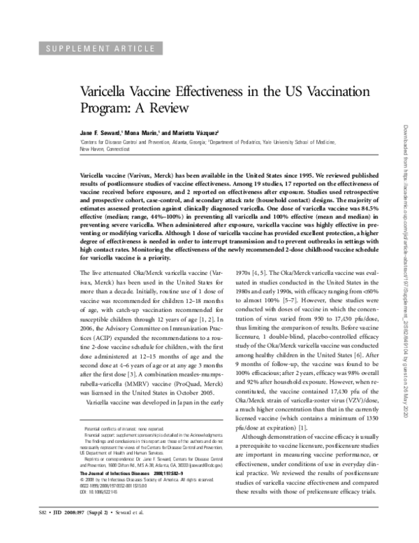 (PDF) Varicella Vaccine Effectiveness in the US Vaccination Program: A ...