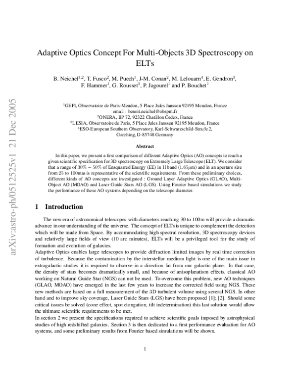 (PDF) Adaptive Optics Concept For Multi-Objects 3D Spectroscopy on ELTs