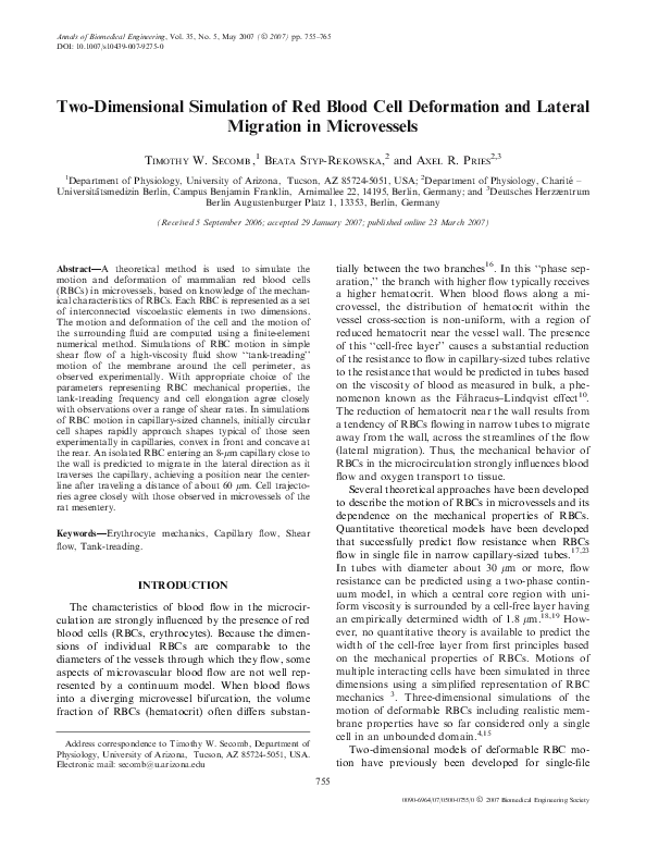(PDF) Two-Dimensional Simulation of Red Blood Cell Deformation and ...