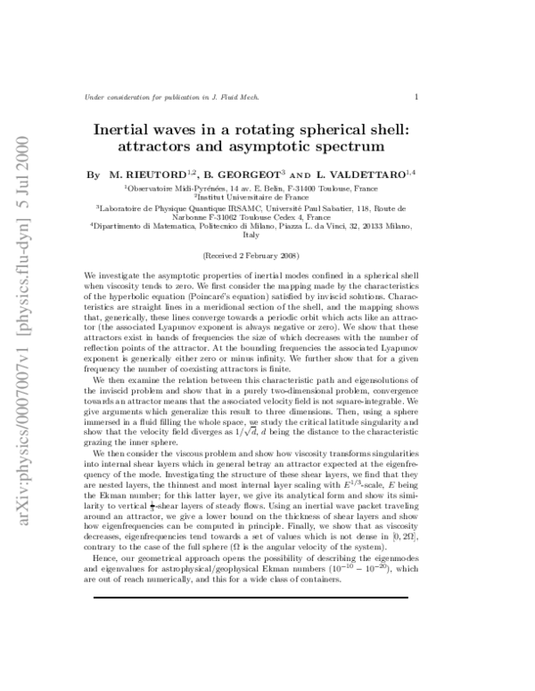 (PDF) Inertial waves in a rotating spherical shell: attractors and ...