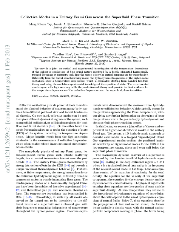 (PDF) Collective Modes in a Unitary Fermi Gas across the Superfluid ...