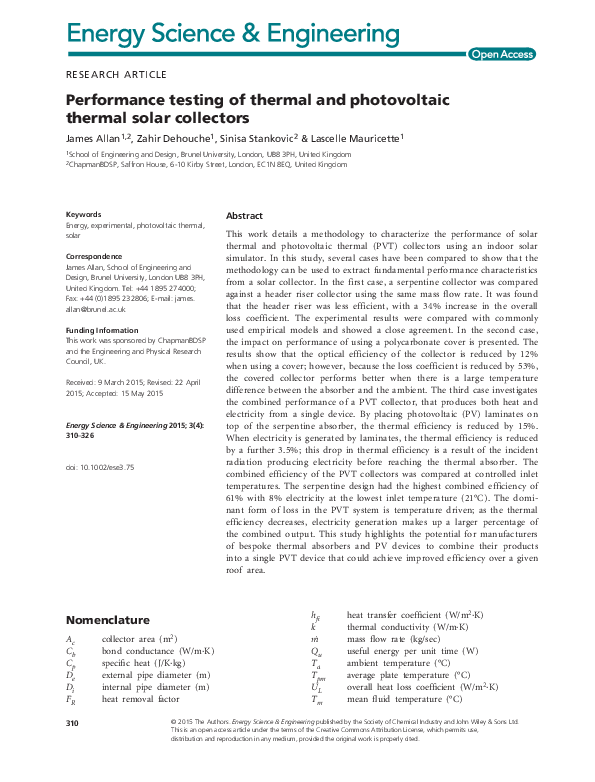(PDF) Performance testing of thermal and photovoltaic thermal solar ...