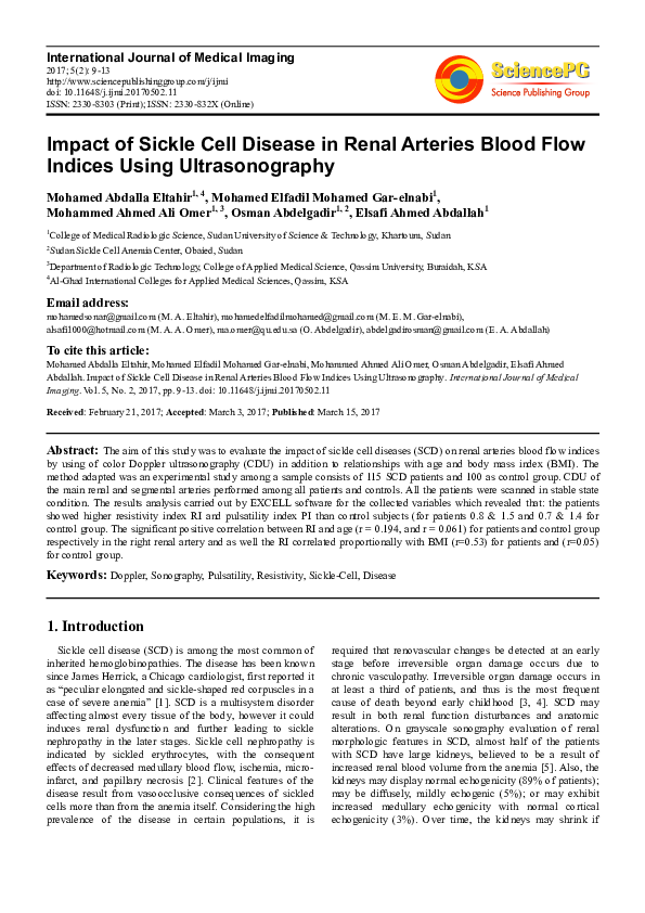 (PDF) Impact of Sickle Cell Disease in Renal Arteries Blood Flow ...