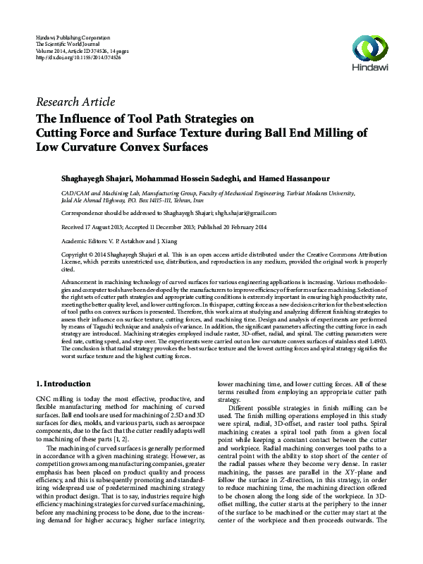 (PDF) The influence of tool path strategies on cutting force and ...
