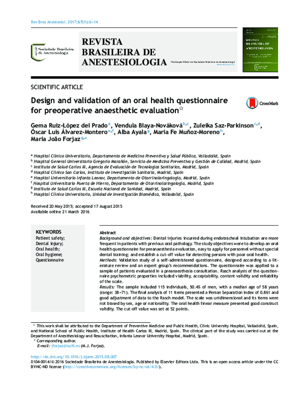 (PDF) Design and validation of an oral health questionnaire for