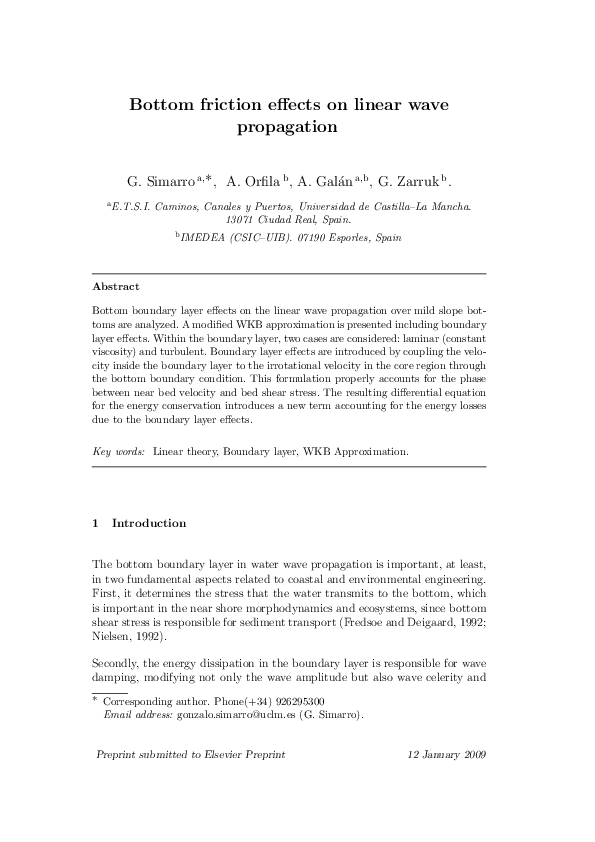 (PDF) Bottom friction effects on linear wave propagation