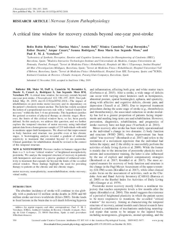 (PDF) A critical time window for recovery extends beyond one-year post ...