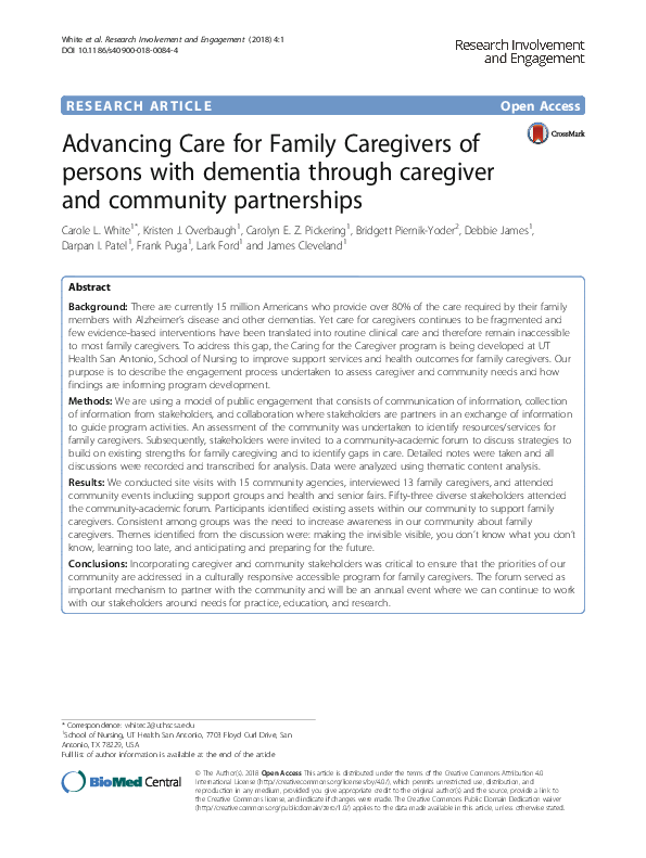 (PDF) Advancing Care for Family Caregivers of persons with dementia ...