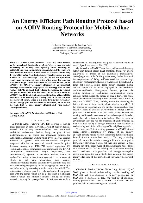 (PDF) An Energy Efficient Path Routing Protocol based on AODV Routing ...