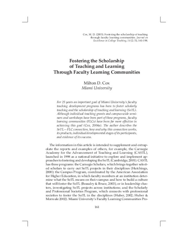 (PDF) Fostering the scholarship of teaching and learning through ...