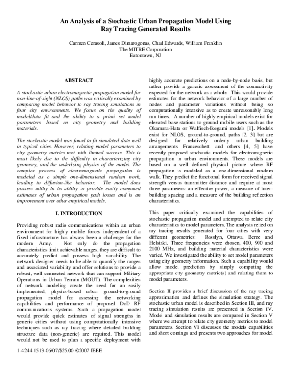 (PDF) An Analysis of a Stochastic Urban Propagation Model Using Ray ...