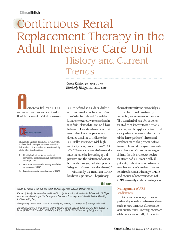 (PDF) Continuous renal replacement therapy in the adult intensive care ...