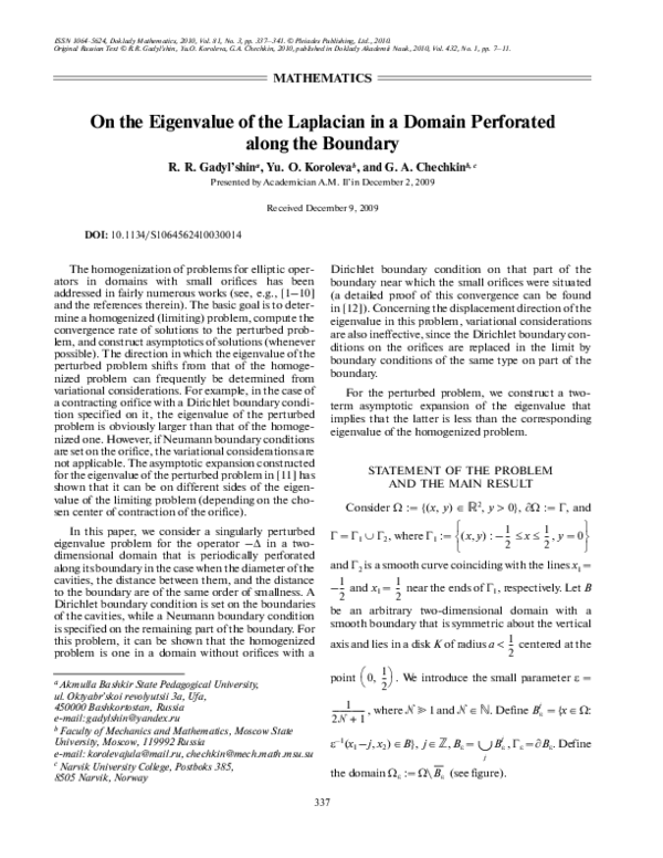 (PDF) On the eigenvalue of the laplacian in a domain perforated along ...