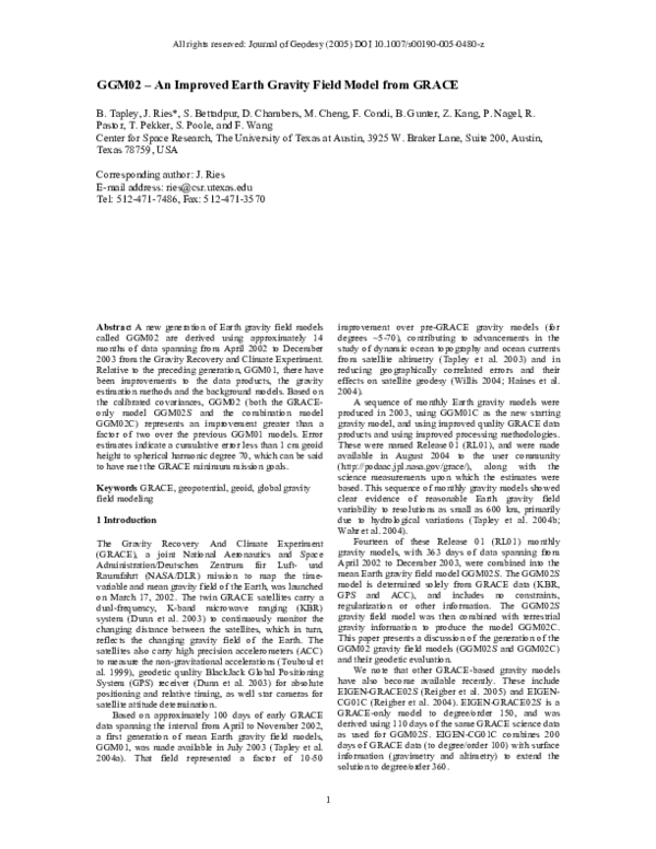 (PDF) GGM02 – An improved Earth gravity field model from GRACE