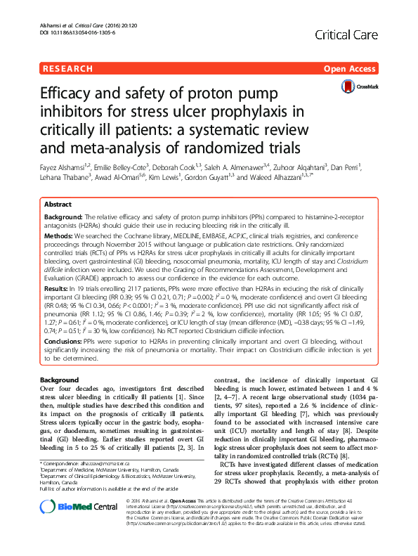 (PDF) Efficacy and safety of proton pump inhibitors for stress ulcer ...
