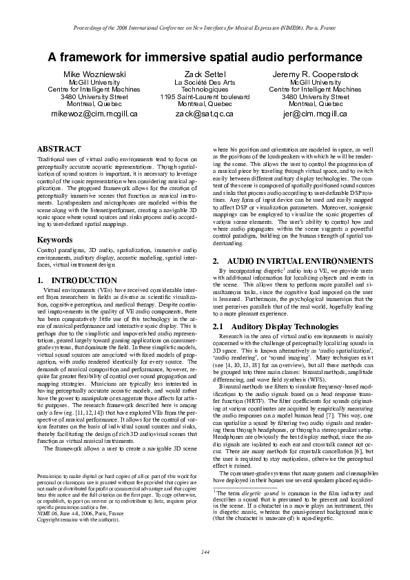 (PDF) A framework for immersive spatial audio performance