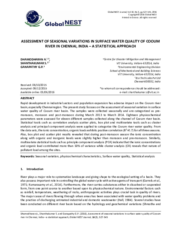 (PDF) Assessment of seasonal variations in surface water quality
