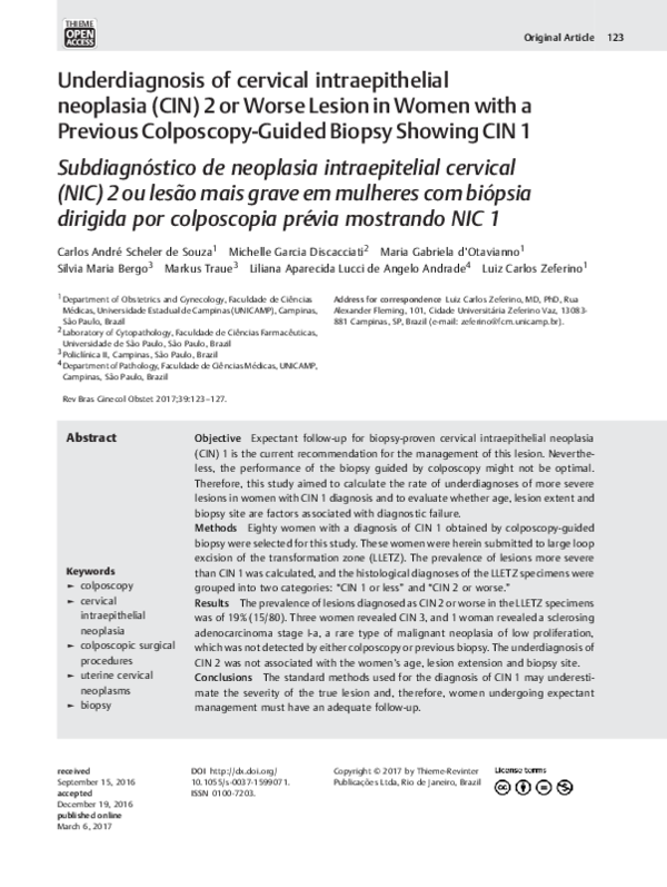 (PDF) Underdiagnosis of cervical intraepithelial neoplasia (CIN) 2 or ...