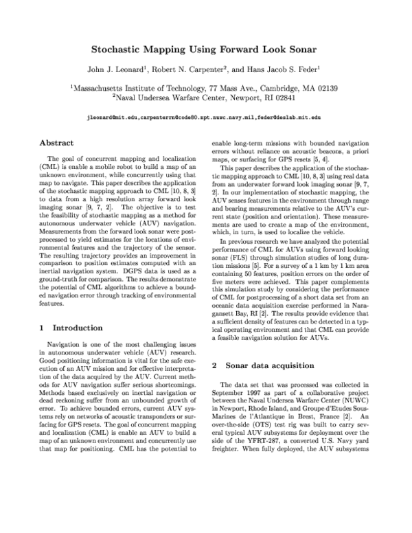 (PDF) Stochastic mapping using forward look sonar