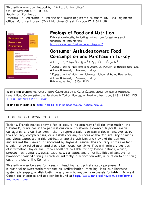 (PDF) Consumer Attitudes toward Food Consumption and Purchase in Turkey