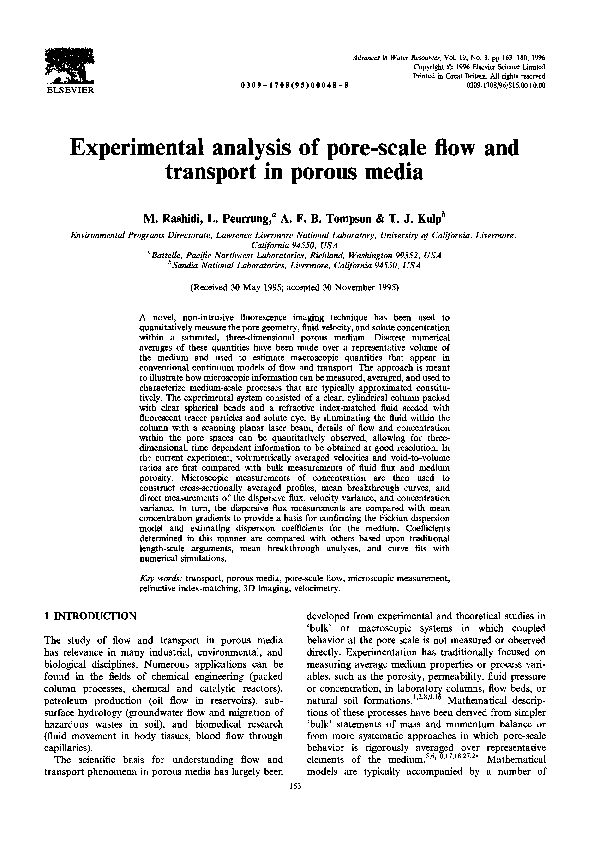 (PDF) Experimental analysis of pore-scale flow and transport in porous ...