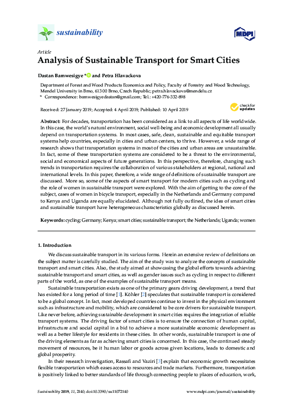 (PDF) Analysis of Sustainable Transport for Smart Cities