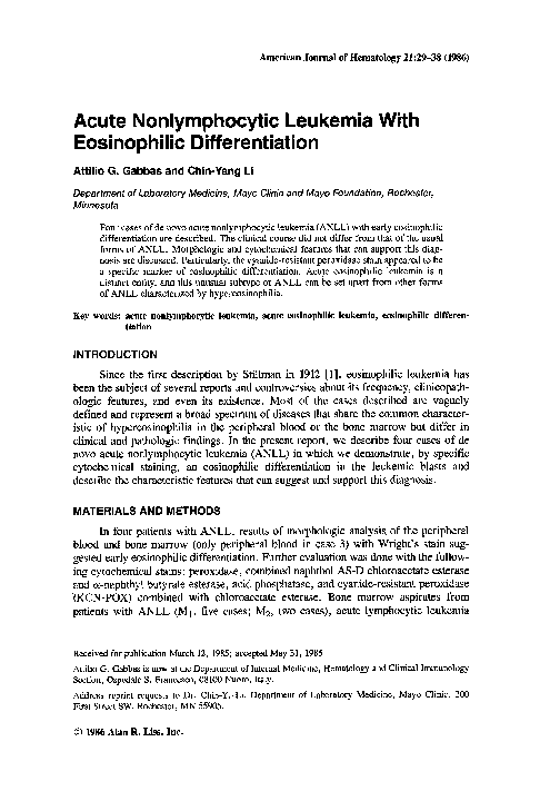 (PDF) Acute nonlymphocytic leukemia with eosinophilic differentiation
