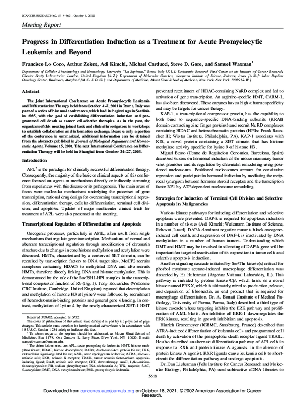 (PDF) Progress in differentiation induction as a treatment for acute ...