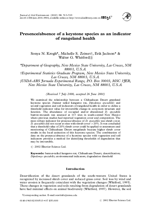 (PDF) Presence/absence of a keystone species as an indicator of ...