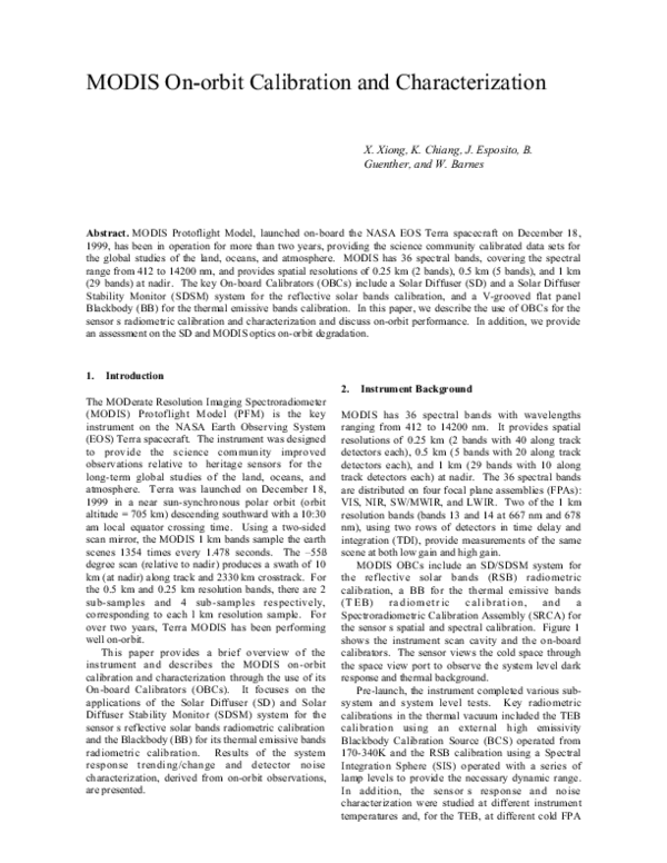 (PDF) MODIS on-orbit calibration and characterization