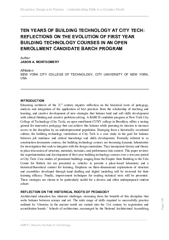(PDF) Ten Years of Building Technology at City Tech: Reflections on the ...