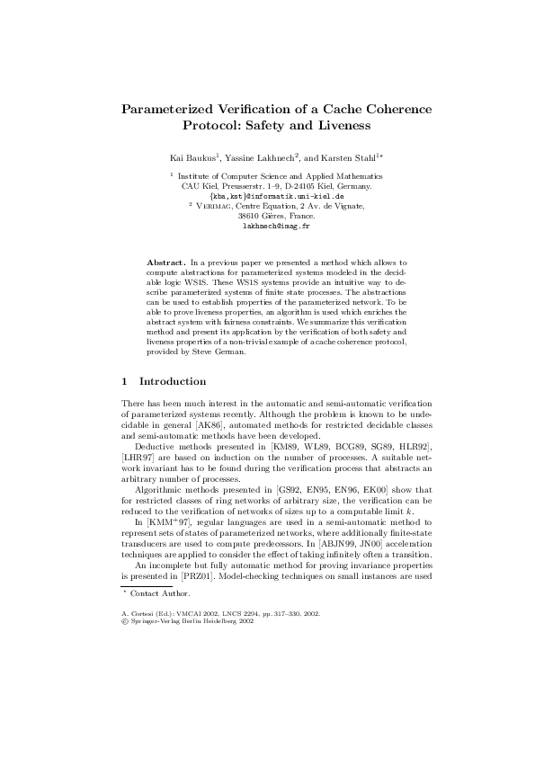 (PDF) Parameterized Verification of a Cache Coherence Protocol: Safety ...