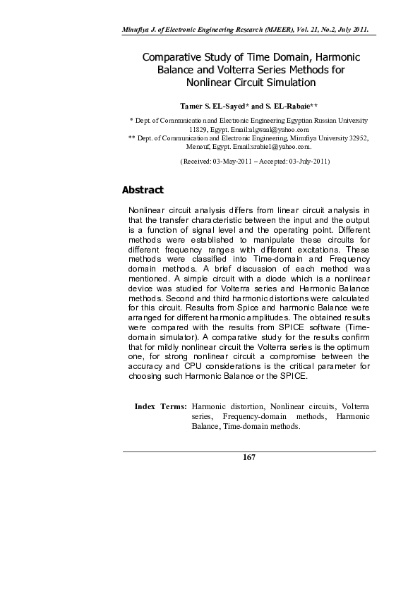 (PDF) Comparative Study of Time Domain, Harmonic Balance and Volterra ...