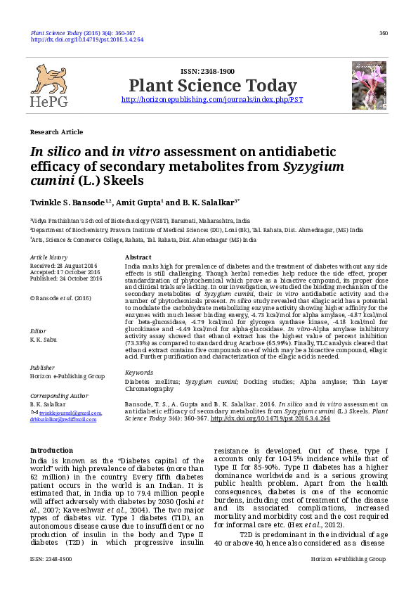 (PDF) In silico and in vitro assessment on antidiabetic efficacy of ...