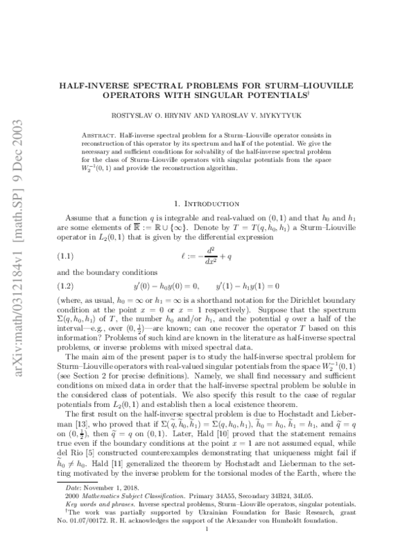 (PDF) Inverse spectral problems for Sturm-Liouville operators on graphs