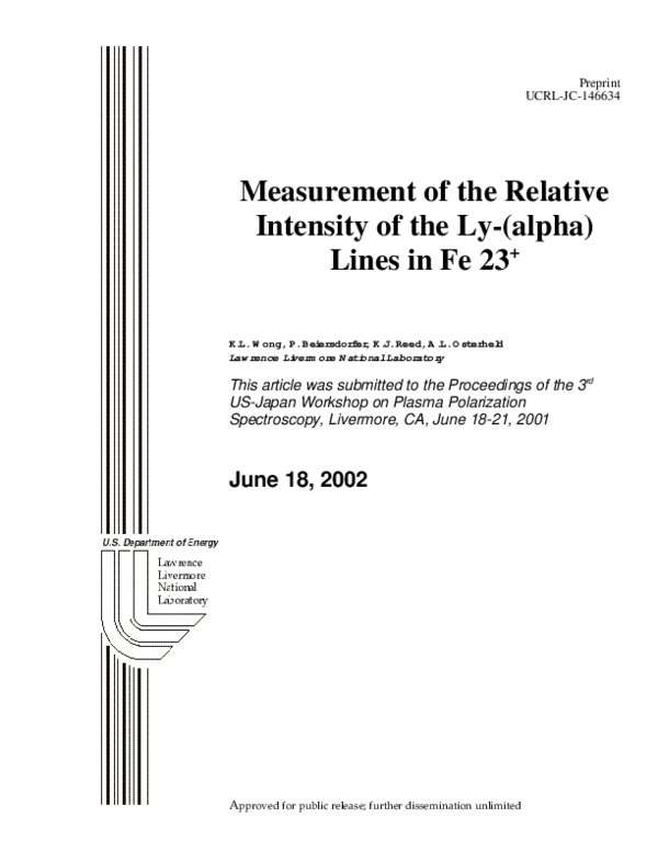 (PDF) Measurement of the Relative Intensity of the Ly(alpha) Lines in ...