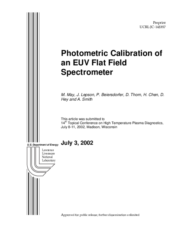 (PDF) Photometric calibration of an EUV flat field spectrometer at the ...