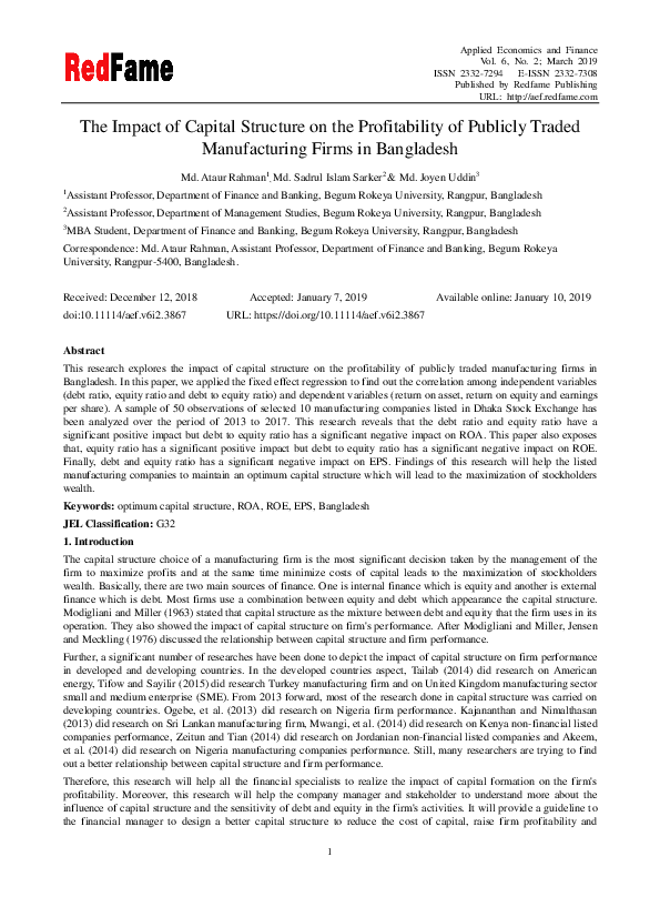 (PDF) The impact of Capital Structure on profitability of three ...