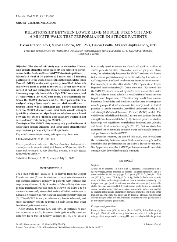 (PDF) Relationship between lower limb muscle strength and 6-minute walk ...