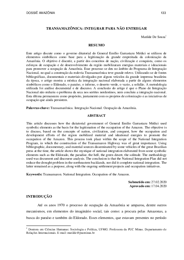 (PDF) Transamazônica: Integrar Para Não Entregar