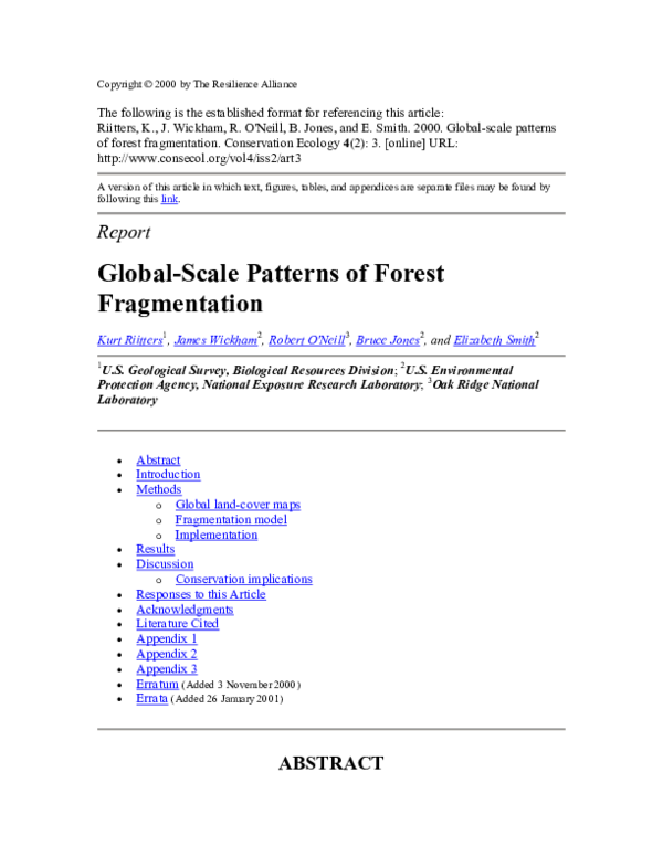 (PDF) Global-Scale Patterns of Forest Fragmentation