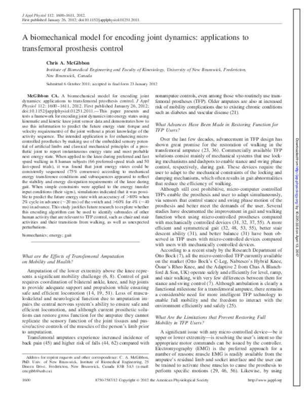 (PDF) A biomechanical model for encoding joint dynamics: applications ...