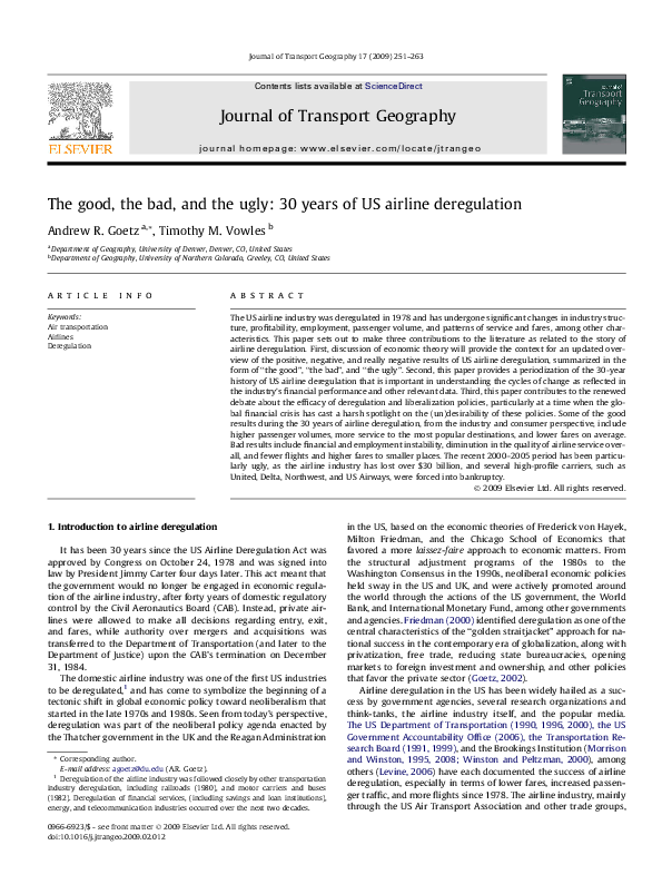 (PDF) The good, the bad, and the ugly: 30 years of US airline deregulation