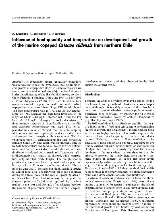 (PDF) Influence of food quantity and temperature on development and ...