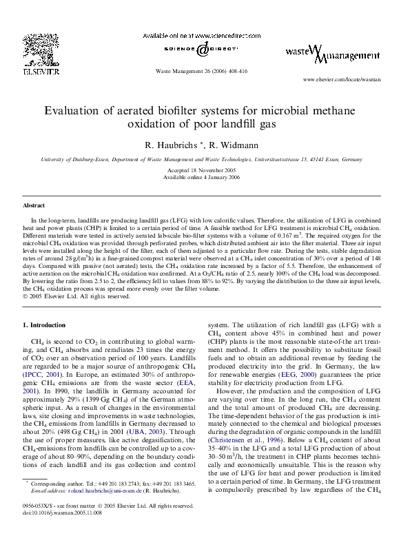 (PDF) Evaluation of aerated biofilter systems for microbial methane ...