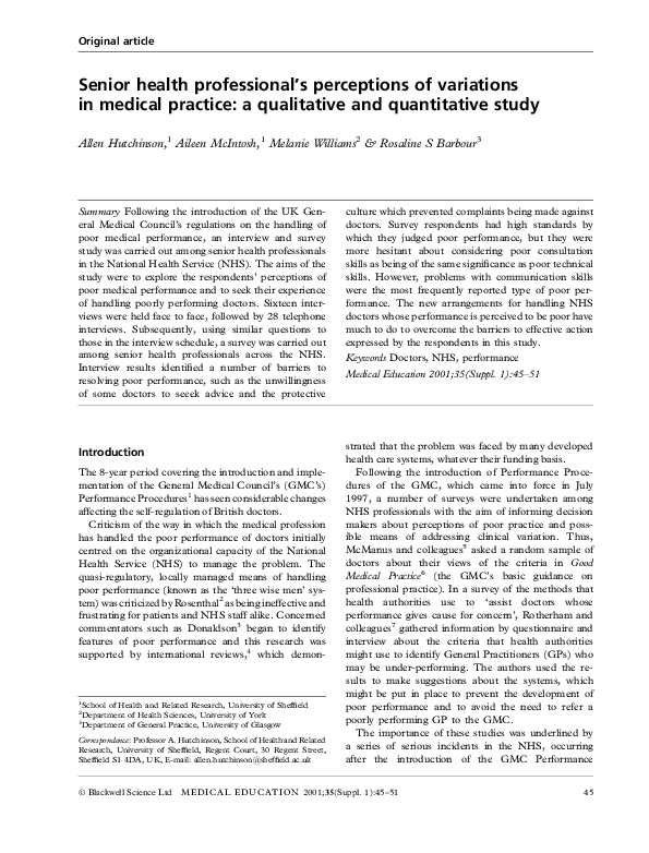 (PDF) Senior health professional's perceptions of variations in medical ...