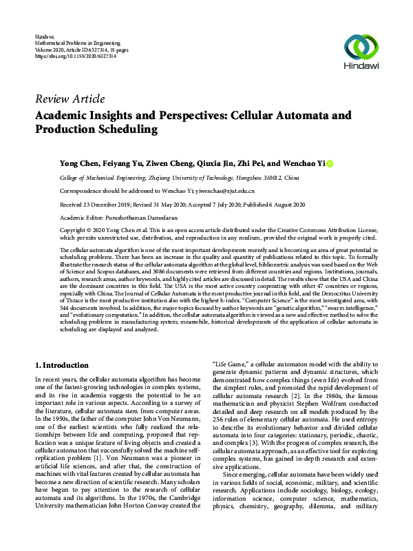 (PDF) Academic Insights and Perspectives: Cellular Automata and ...