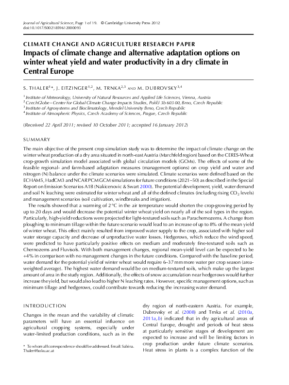 (PDF) Impacts of climate change and alternative adaptation options on ...