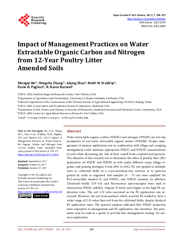 (PDF) Impact of Management Practices on Water Extractable Organic ...