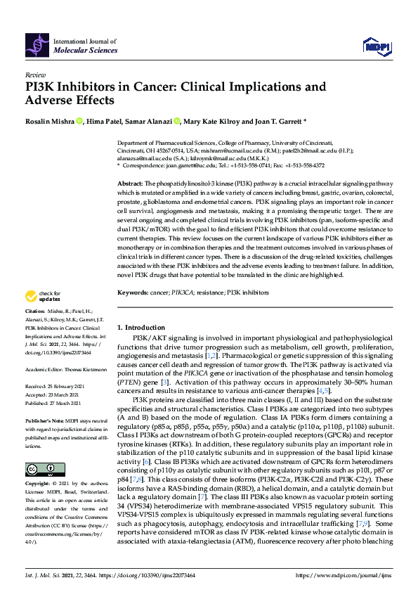 (PDF) PI3K Inhibitors in Cancer: Clinical Implications and Adverse Effects